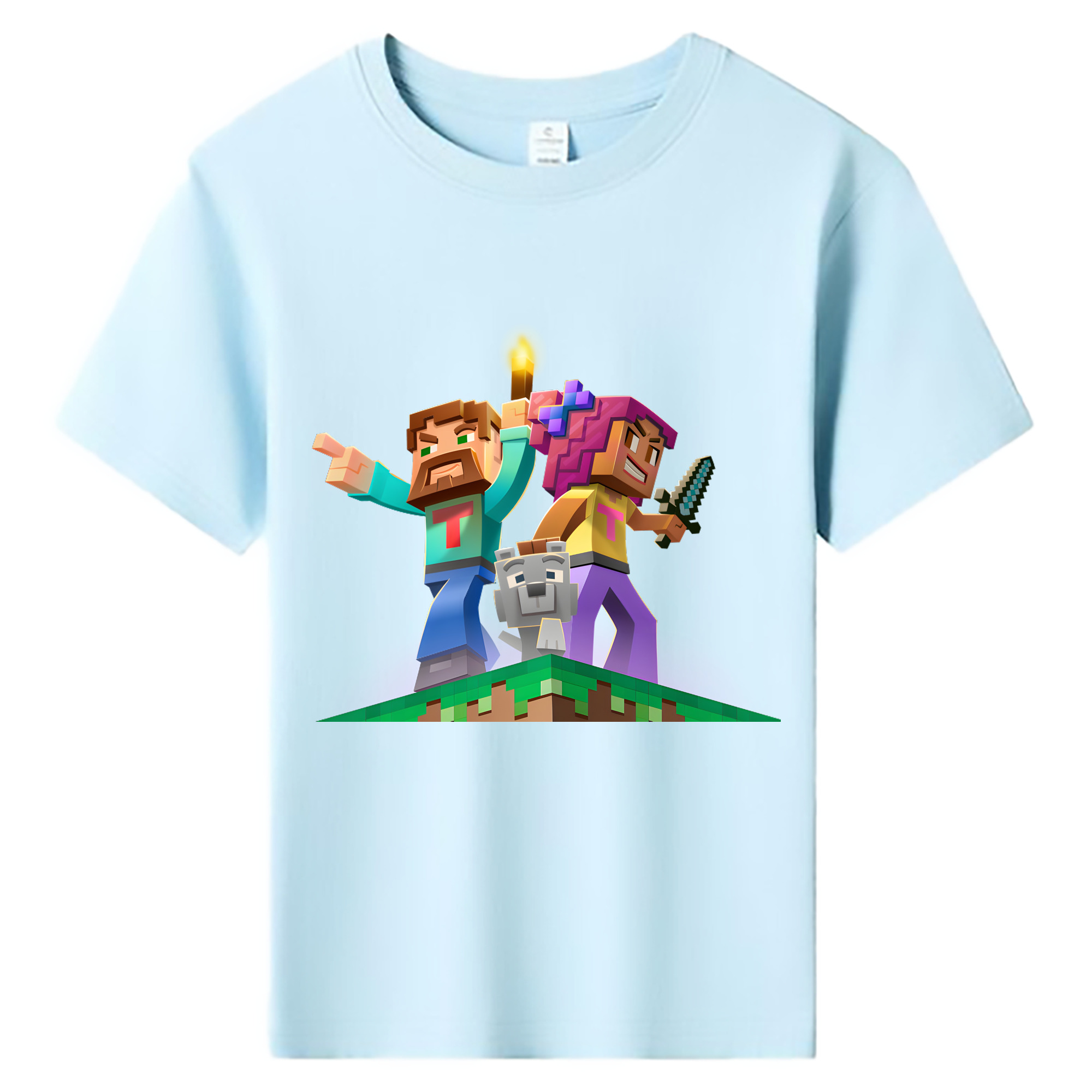 （画像用） マインクラフト ブロックの世界 Minecraft MC Block world 綿100％キッズTシャツ（フロントプリント）